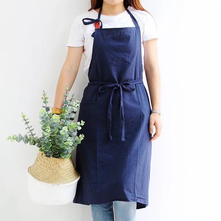 Katoen Linnen Keuken Schort Voor Vrouwen Mouwloze Bloem Winkel Coffeeshop Restaurant Werk Schort Koken Bbq Bakken Bib Schorten: blue