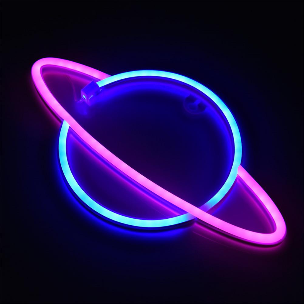 LED Neon Lamp Elliptical planet Shaped Sign Neon Light Battery Powered Home Decorative Wall Light Party Room Lighting