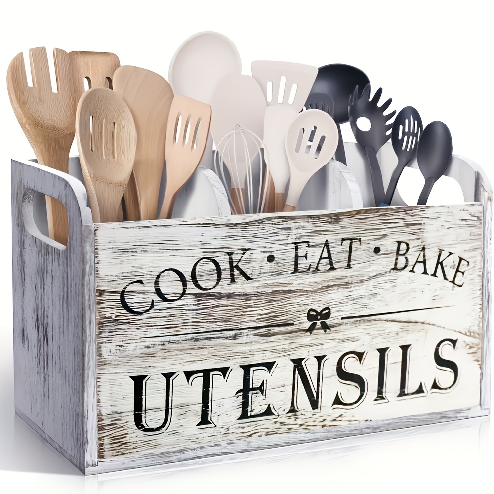 Soporte para utensilios de cocina con 3 compartimentos, organizador de utensilios de madera para encimera de cocina, decoración de cocina, utensilio de cocina: Verde claro