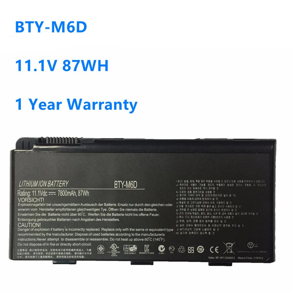 BTY-M6D 11.1V 87WH Laptop Batterij Voor Msi GT70 GT780 GT60 GT70 GX660R E6603 GX660 GX680 957-16FXXP-101 BTY-M6D