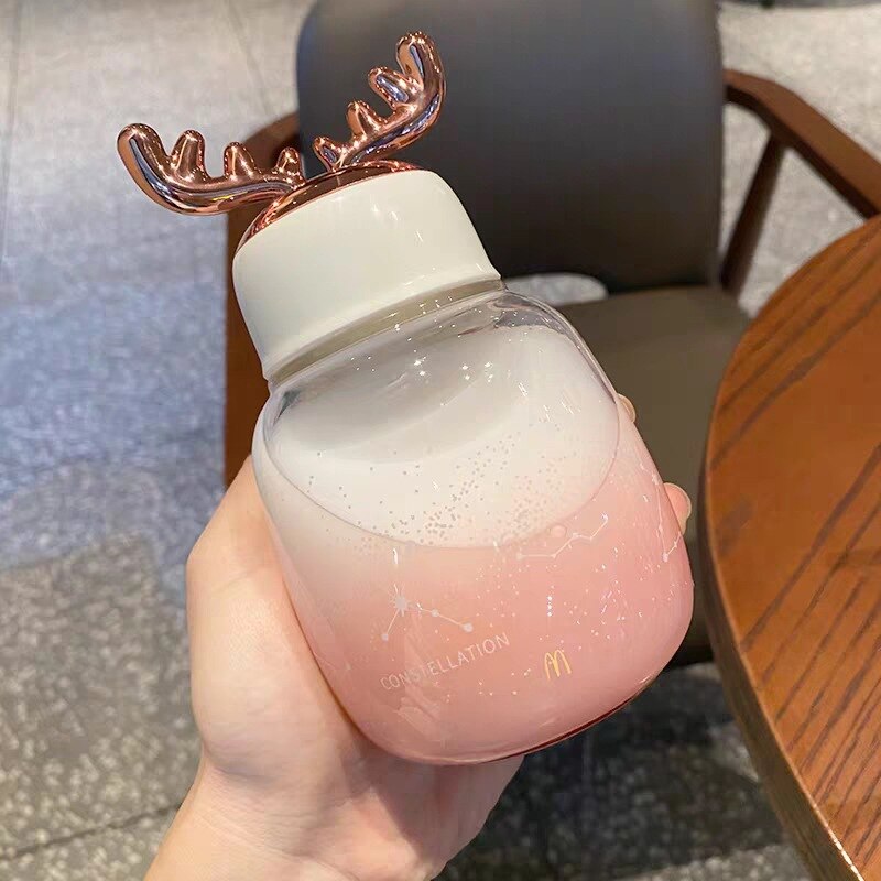 Söt vattenflaska för tjejer studenter barn kawaii genomskinligt glas vatten kopp skrubba drinkware flaska med rep lock