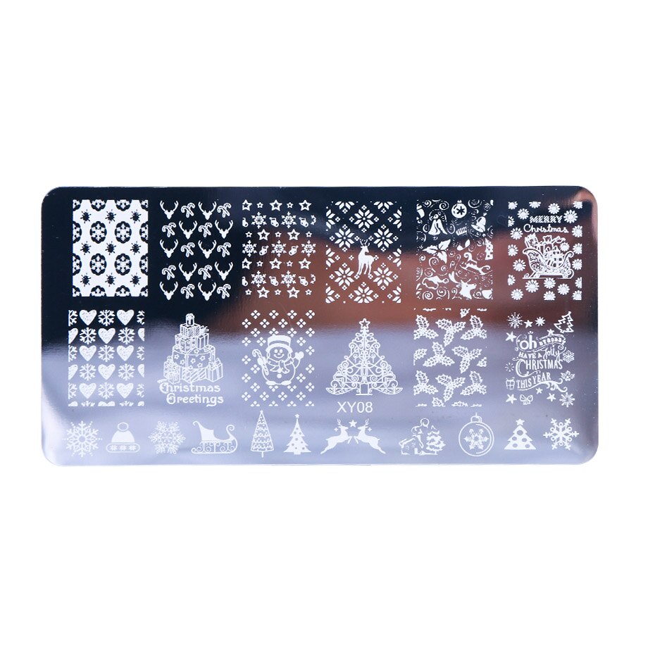 1 Uds. De placas de estampación de uñas, sellos de flores de Navidad, Animal Nail Art, estampado de imágenes, plantilla de Manicura, , plantilla para impresión JIXY01-08: XY08