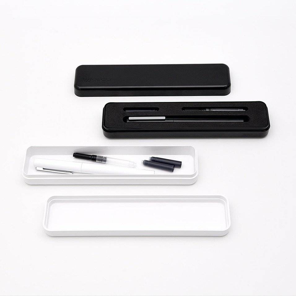 Pluma estilográfica youpin kaco BRIO en negro/blanco con bolsa de tinta, caja de almacenamiento de 0,3mm, pluma de tinta metálica de punta para escribir y firmar
