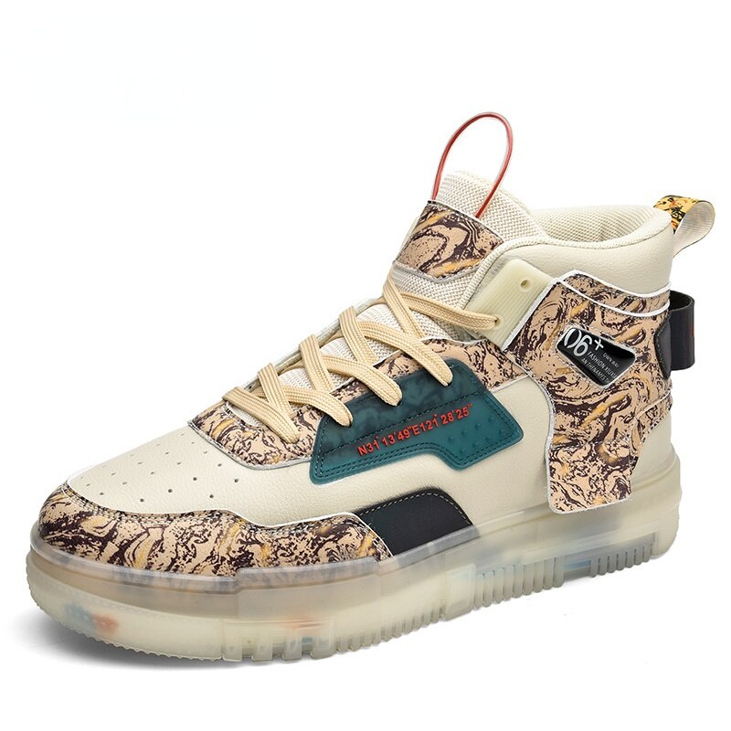 Waterproof Sports Shoes Men High-top Graffiti SkateBoard Shoes Platform Sneakers Man Leather Men&#39;s Walking Shoes Zapatos Hombre