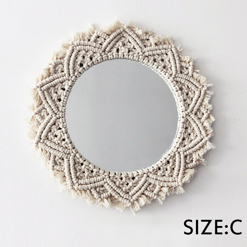Bohemisk dekor vägg hängande vardagsrum speglar cirkel stor blomma vintage glas macrame mandalahome sovrum vägg deor spegel: C spegel