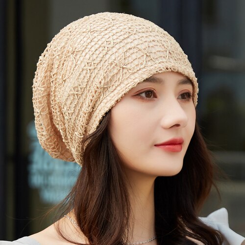 Bonnet extensible en Crochet pour femme, chapeau pour queue de cheval, , collection automne et hiver: Khak