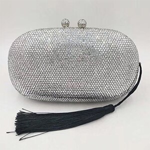 Bolso de noche naranja con cristales para mujer, con borlas bolso de mano, bolsos con diamantes para mujer, bolsos de , bandolera mensajero en 14 colores: Silver