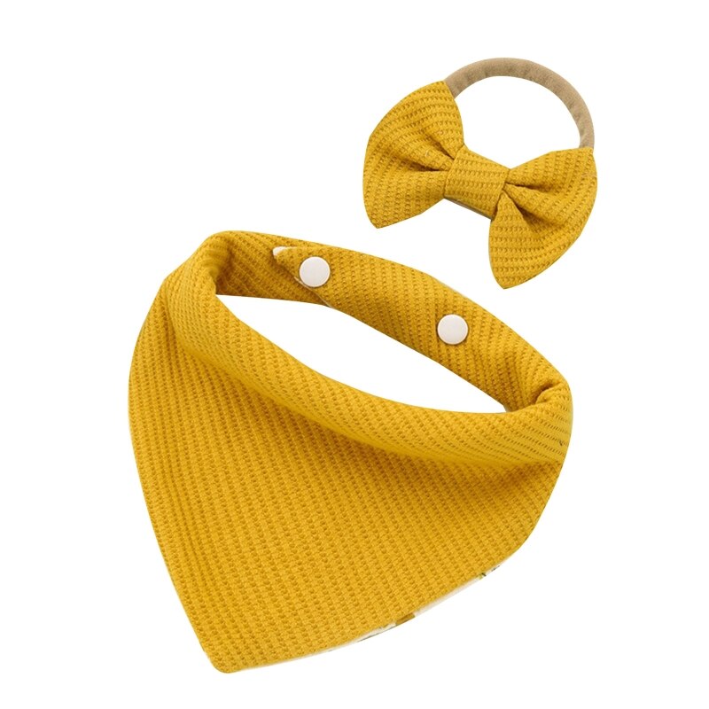 Bavoirs avec nœud papillon pour bébé, 2 pièces, bandeau gaufré, serviette de salive, bandeau triangulaire pour cheveux, Clo G99C: Yellow