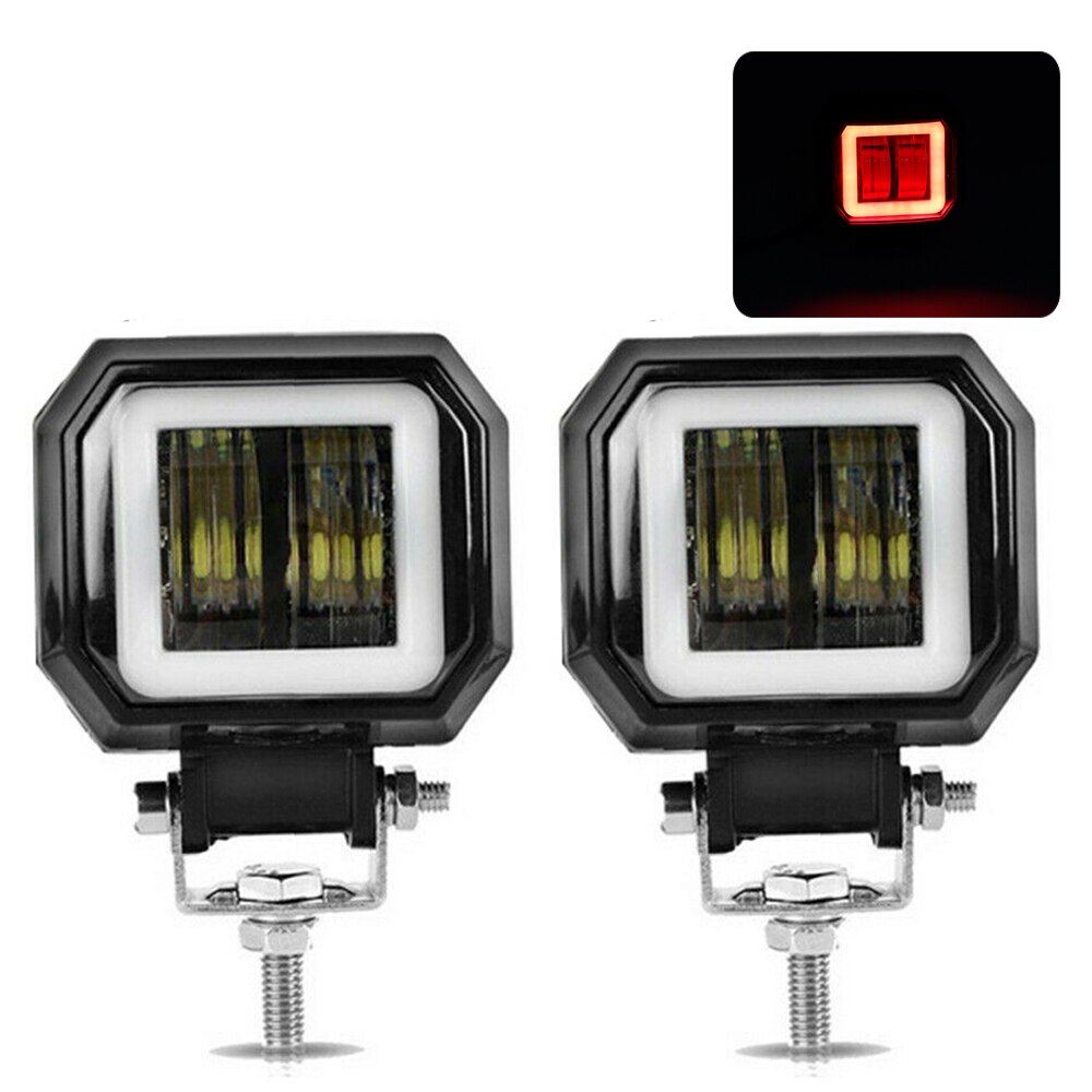 3INCH 20W LED WORK LIGHT SPOT DRIVING FOG LIGHTS HEADLIGHT CAR SUV BOAT WAGON PICKUP CAMPER MOTORCYCLE 12V 24V AUXILIARY LIGHT: 2X SQUARE WHITE RED