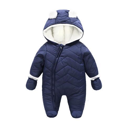 Baby Meisje Romper Winter Peuter Jongens Toevallige Lange Mouwen Met Capuchon Verdikte Wind Proof Fluwelen Rits Uitloper Kleding: blue / 24M