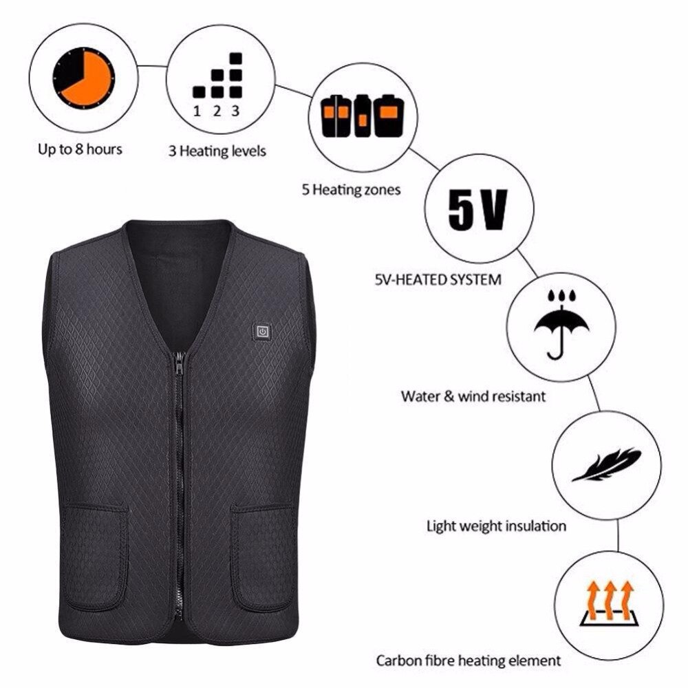 USB Heater Fishing Vest Heated Jacket Winter Clothes Men Thermal Outdoor Sleeveless Vest Hiking Climbing Waistcoat Fish