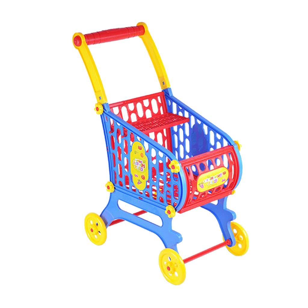 ミニプラスチックスーパーマーケットのショッピングカートバスケット キッズ幼児役割ふりプレイ玩具ファンシー子供の誕生日プレゼントの 25x36x52cm Grandado