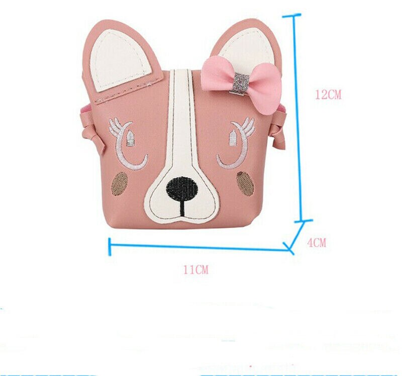 Mini bolso de hombro de piel sintética para niños y niñas, bolsa de mensajero informal con lazo de perro bonito