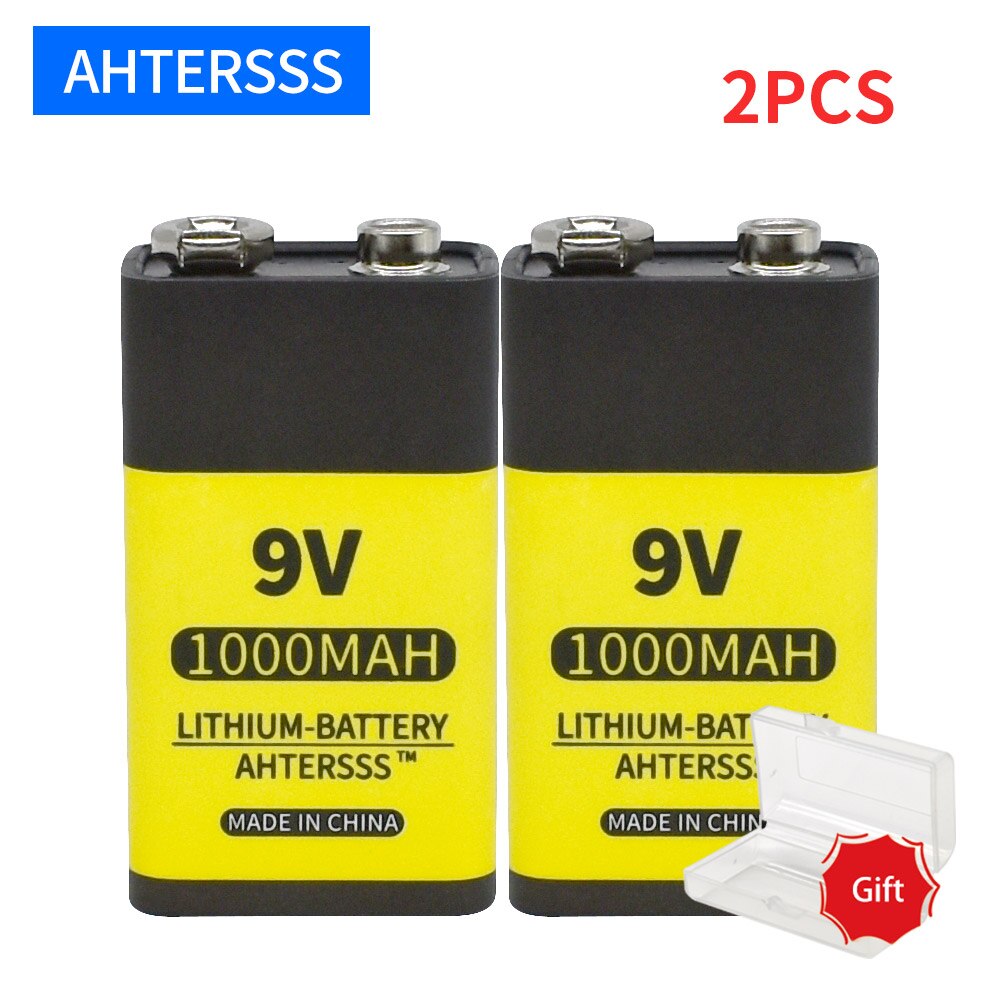 9V rechargeable battery usb 9V 6F22 li-ion battery 1000mah for Multimeter smoke alarm: 2PCS
