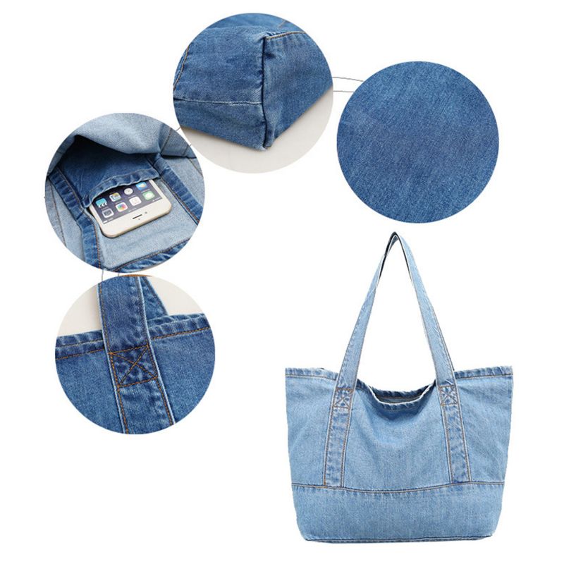 Mode Lichtgewicht Zachte Denim Tote Unisex Shopper Leisure Kleine Schoudertas L4ME