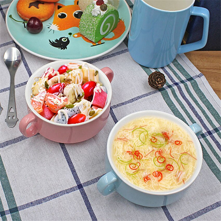 Handle Soup Bowl 300ml Microwaveable Containers Soup mugs ceramic coffee tea milk cup nice