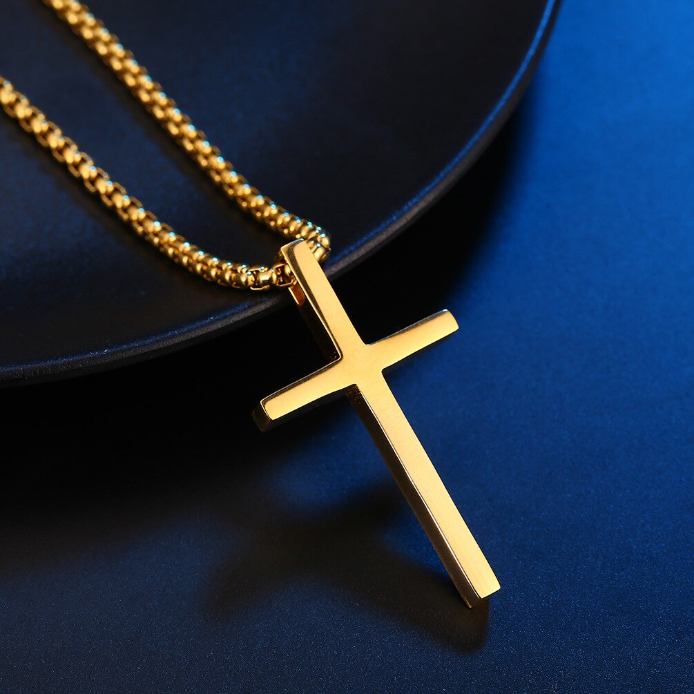 Men's Necklace Cross Pendant Christian Stainless Steel 24Inch Chain Link Crucifix Necklaces Male Jewelry