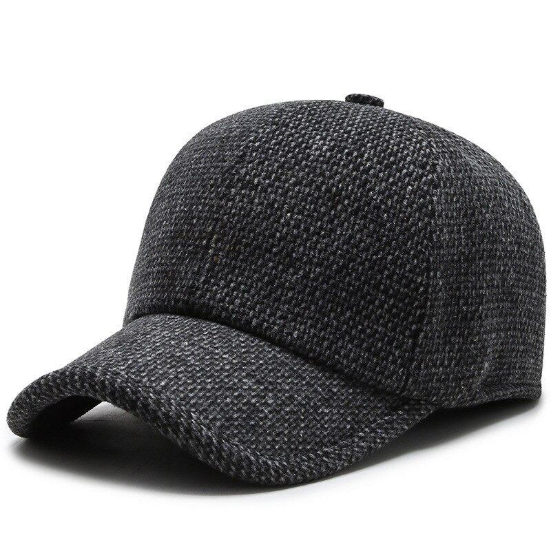Herfst winter heren hoed middelbare leeftijd en ouderen wollen warme muts outdoor gehoorbescherming baseball petten warme vader hoeden: Donkergrijs 2