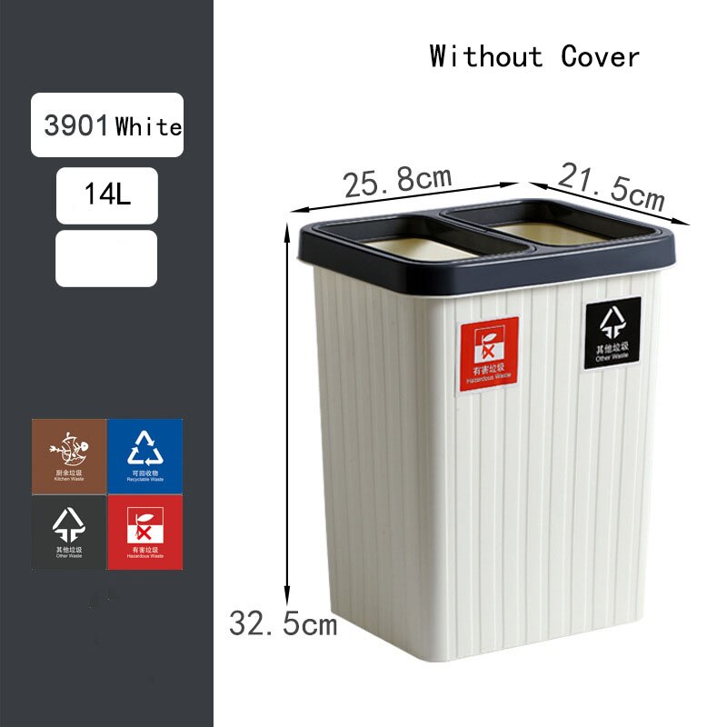 Trash Can Rectangle Plastic Dual Compartment Recycling Waste Bin Garbage Can Classified Dustbin Dry Wet Separation