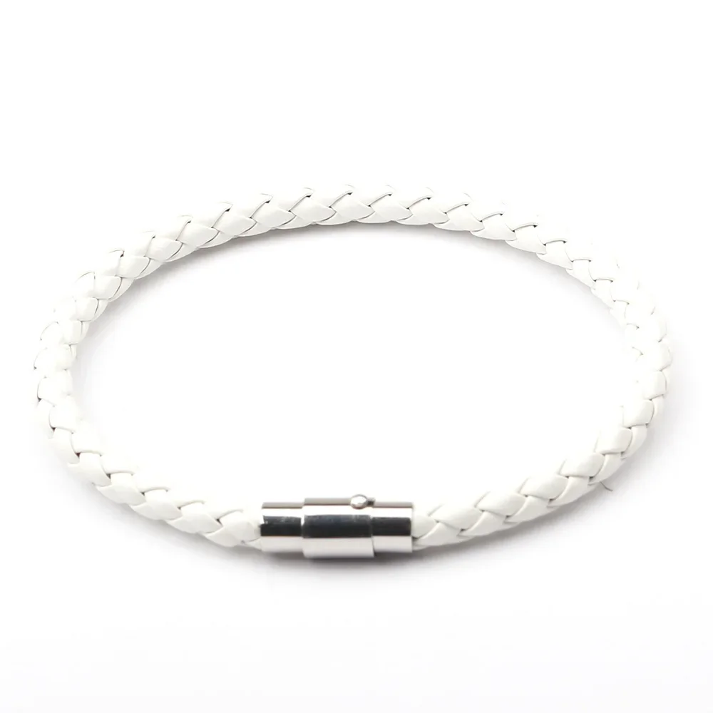 Rope Leather Bracelet Men Women Stainless Steel Magnetic Clasp Summer Style Male Bracelets Bangles Jewelry SL019: Rhodium Plated