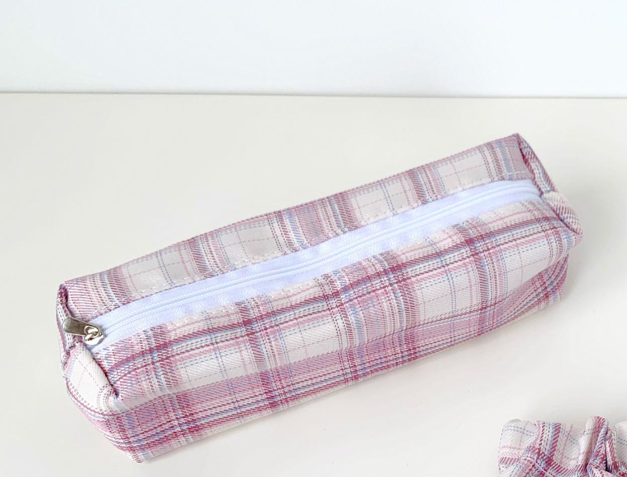 Portamonete Vintage giapponese semplice Mini Plaid retrò Plaid carino Mini custodia per ragazze borsa per donna Mini astuccio a contrasto: Pink Plaid 2