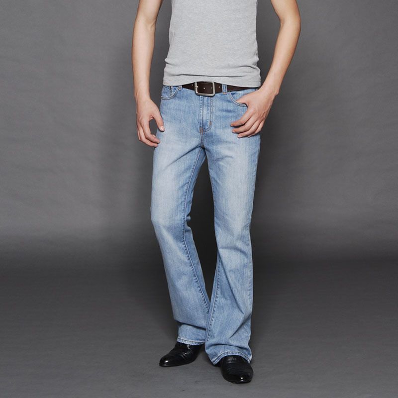 Men Light blue flared jeans Men's bell bottom denim pants male Plus size jean pants Mid Waist 053006