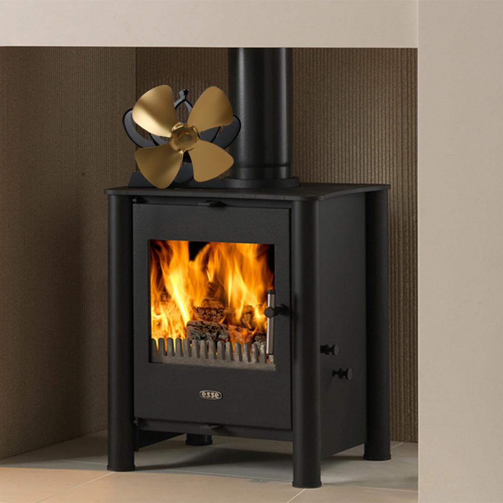 Mini 4 aspas ventilador de estufa de calor para madera/quemador de troncos/chimenea-distribución de calor ecológica ahorro de combustible