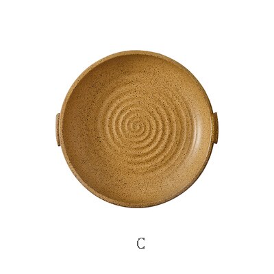 Kinglang vintage retro tallrik med handtag restaurang servis familj rund tallrik sallow tallrik västerländsk middagsfat: C / L