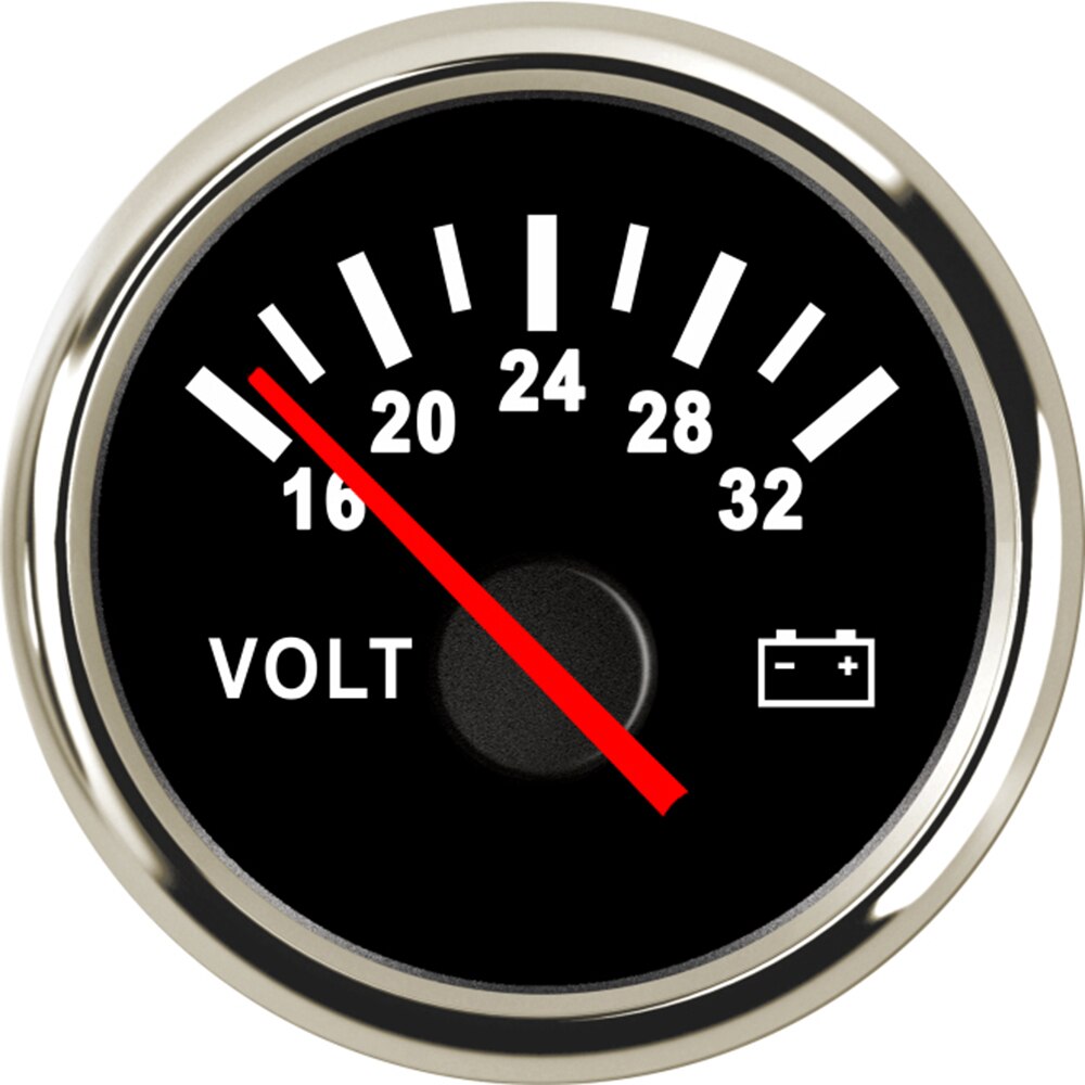 52mm volt meter mätare 8-16 volt 16-32v båt marin voltmeter auto reservdelar mätare motorcykel röd bakgrundsbelysning vattentät: Svart silver -16-32v