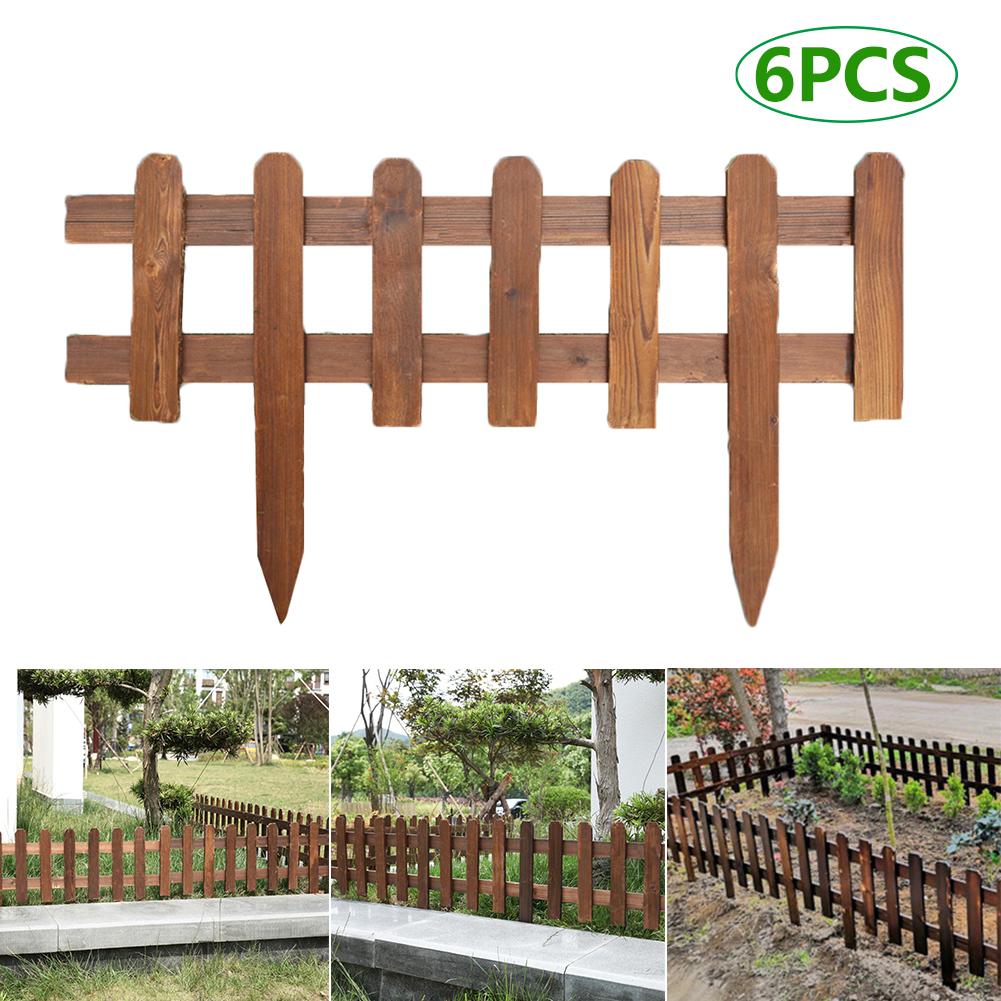 6pcs Courtyard Lawn Fence Garden Fence Wooden Fence Outdoors Edging Fencing Garden Decoration 63*35cm: Brown