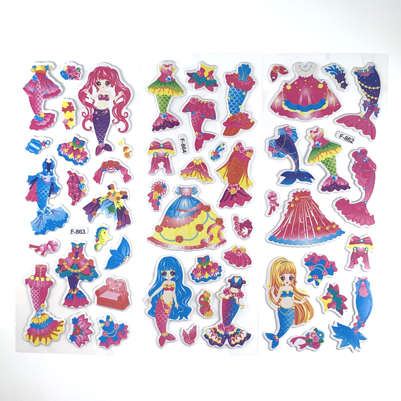 12 Sheets Cartoon Dress up Girl 3D Stickers Cute DIY Scrapbook Sticker For Kids Girls