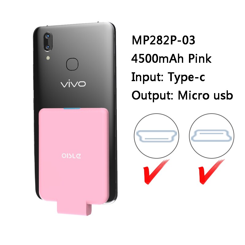 4500mAh External Battery Pack Battery Charger Case For iPhone/ Type-C/Micro-USB Samsung Ultra Thin Power Bank Potable Charger: MICRO USB-PINK