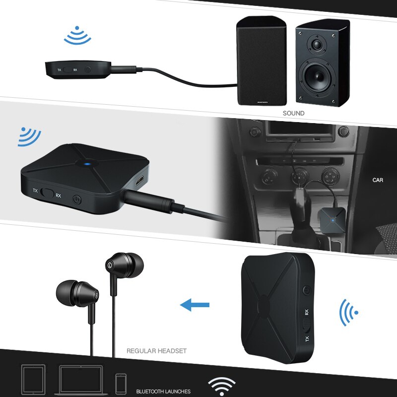 Trådløs bluetooth sender mottaker 3.5mm stereo o adapter for bil tv pc hodetelefoner