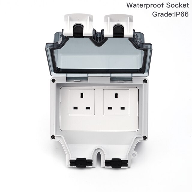 Waterproof UK Socket weatherproof Electrical Wall Outdoor 13Amp Storm 2 Gang IP66 Outside Double Outlets: two socket