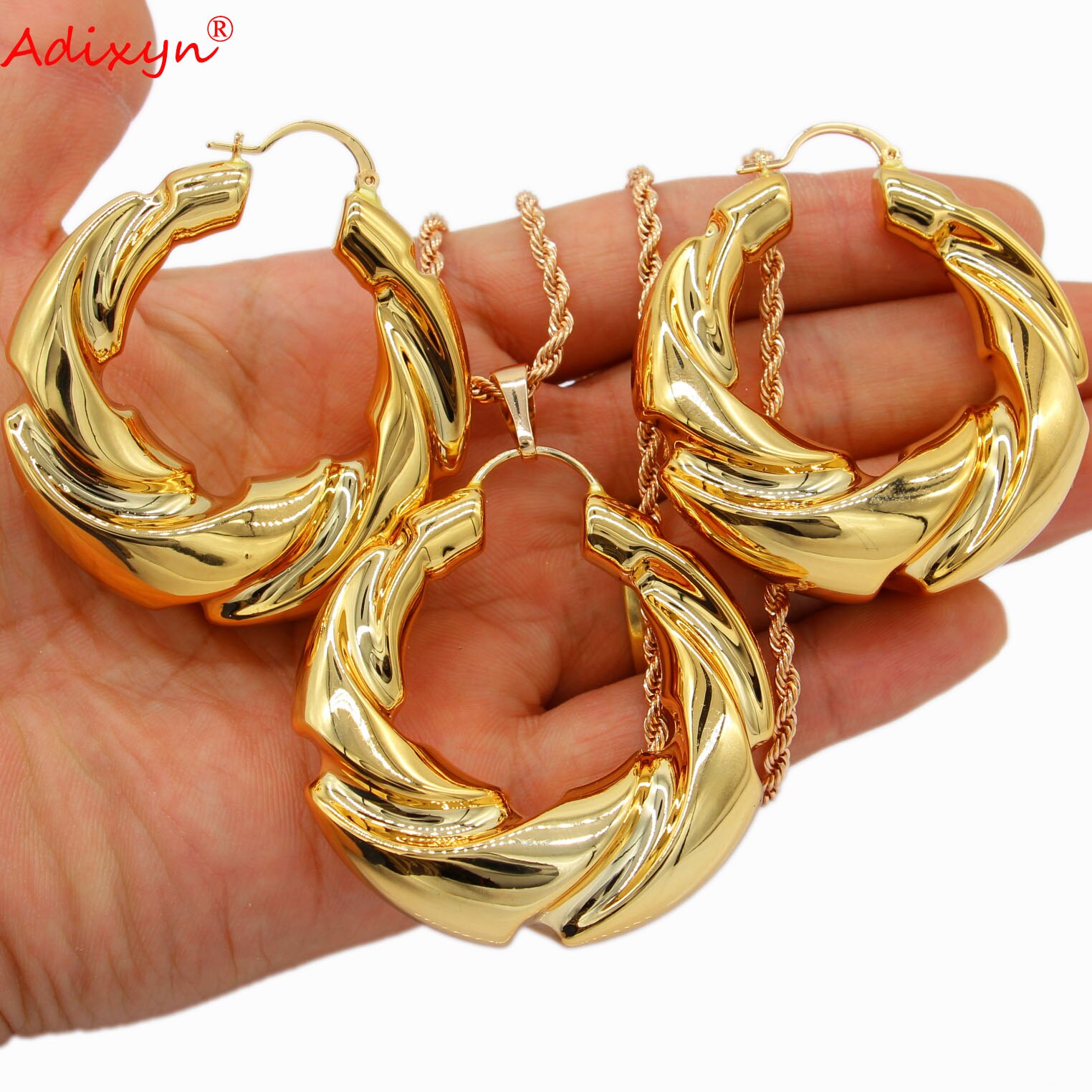 Adixyn modisch Großen Kreis Rose Gold Farbe Ohrringe/Anhänger/Halskette Romantische Schmuck einstellen murmeln der N032311