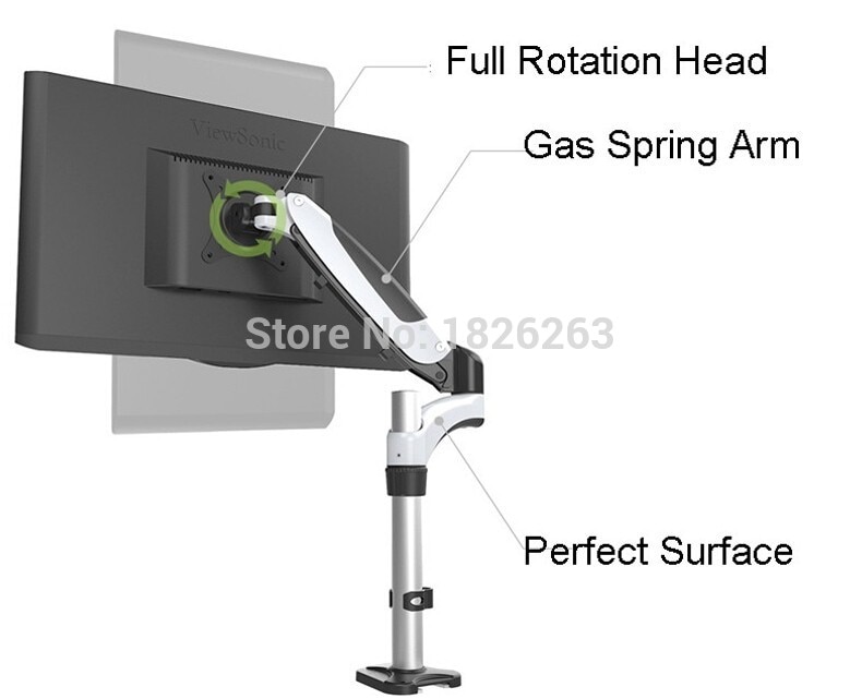 Gas Spring Desktop Clamping 15-27&quot; LCD LED Monitor Holder Arm Full Motion Monitor Mount Bracket Load 0-8kgs VESA 75/100mm GM112C