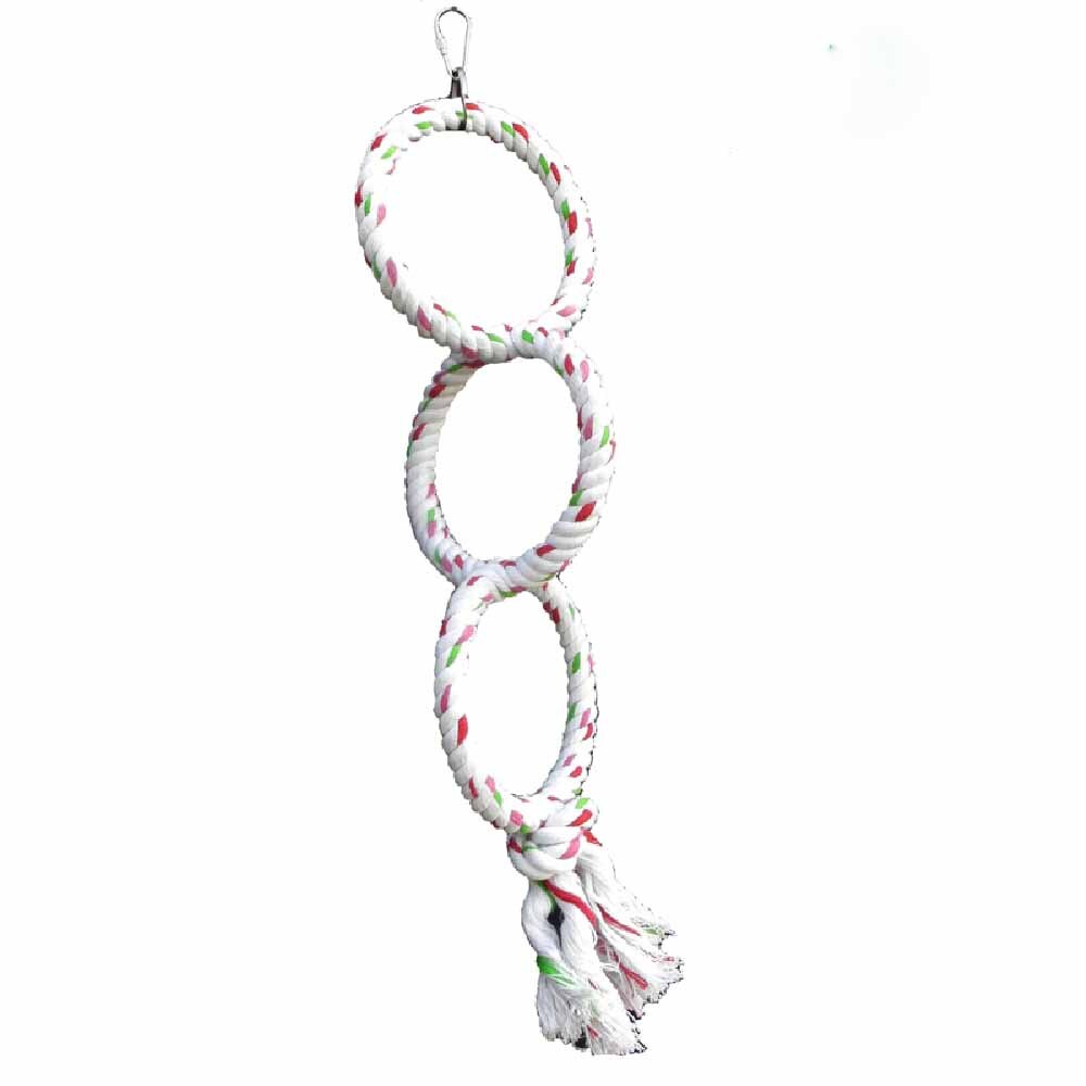 Bird Toys Parrot Bite Suppliies Bird Rope Perch Cage Chew Toys Parrot Natural Cotton Swing S &amp; L Size Climbing Standing Bar: Three rings 13x50 cm