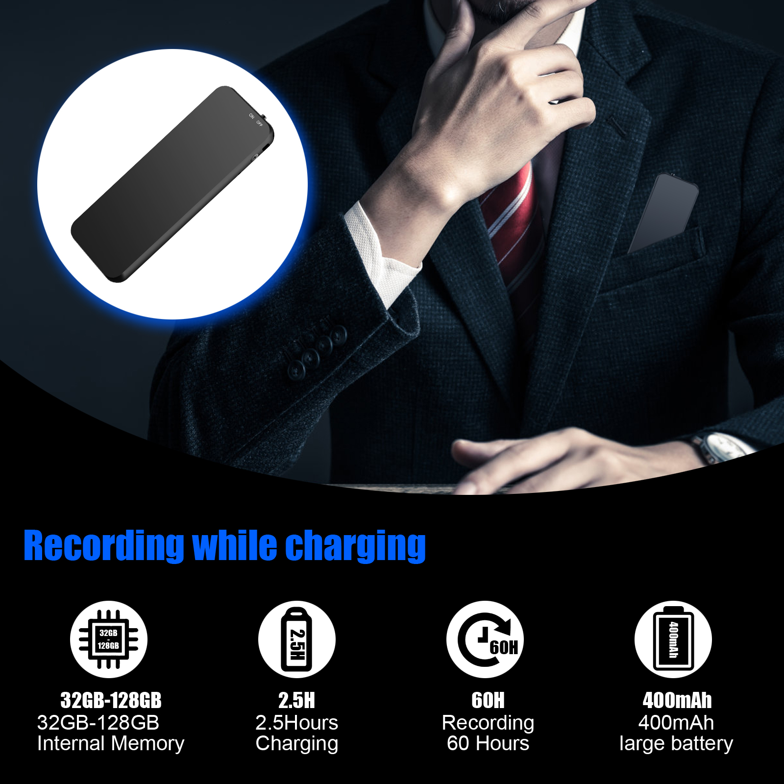 Vandlion V53 64GB Digital Voice Activated Recorder with Recording Storage Noise Reduction for Lectures Dictaphone