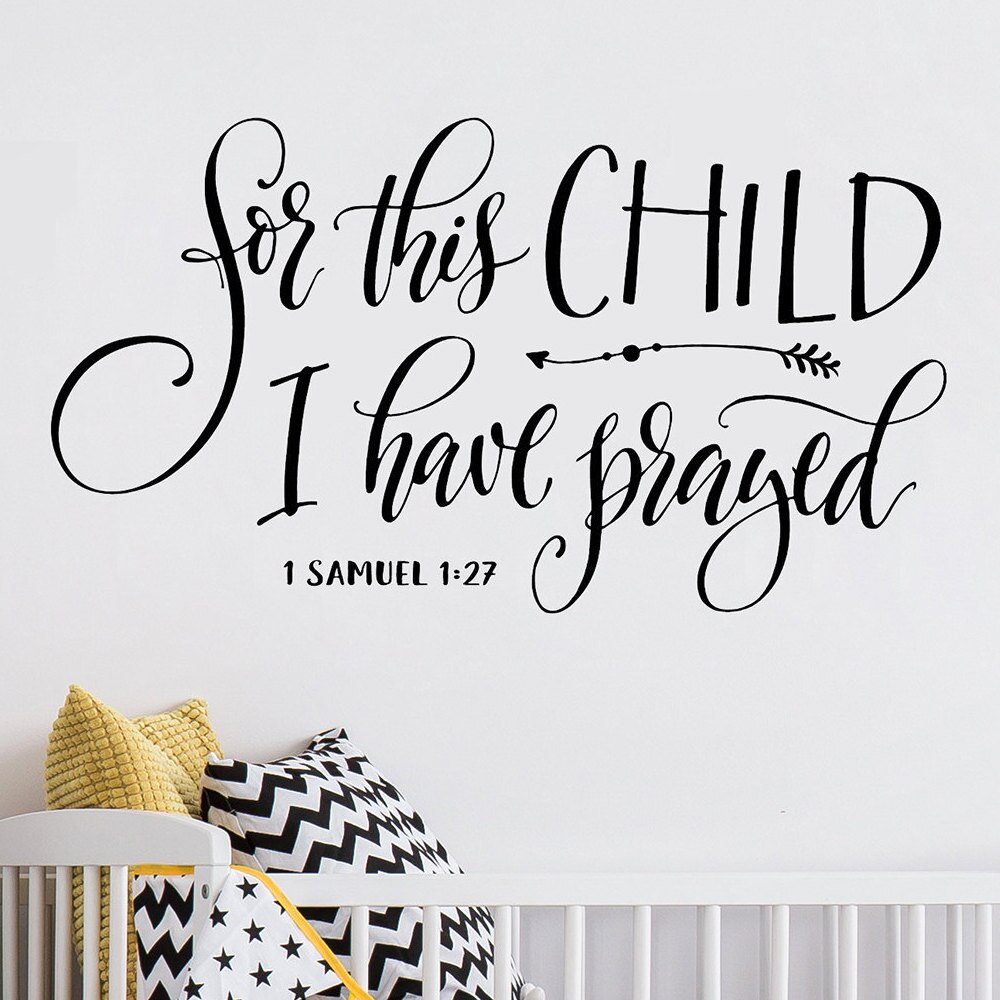 Christian Wall Decals Scripture Quote For this child I have prayed Samuel 1:27 Kids Room Decor Vinyl Wall Sticker: 32x58cm / white