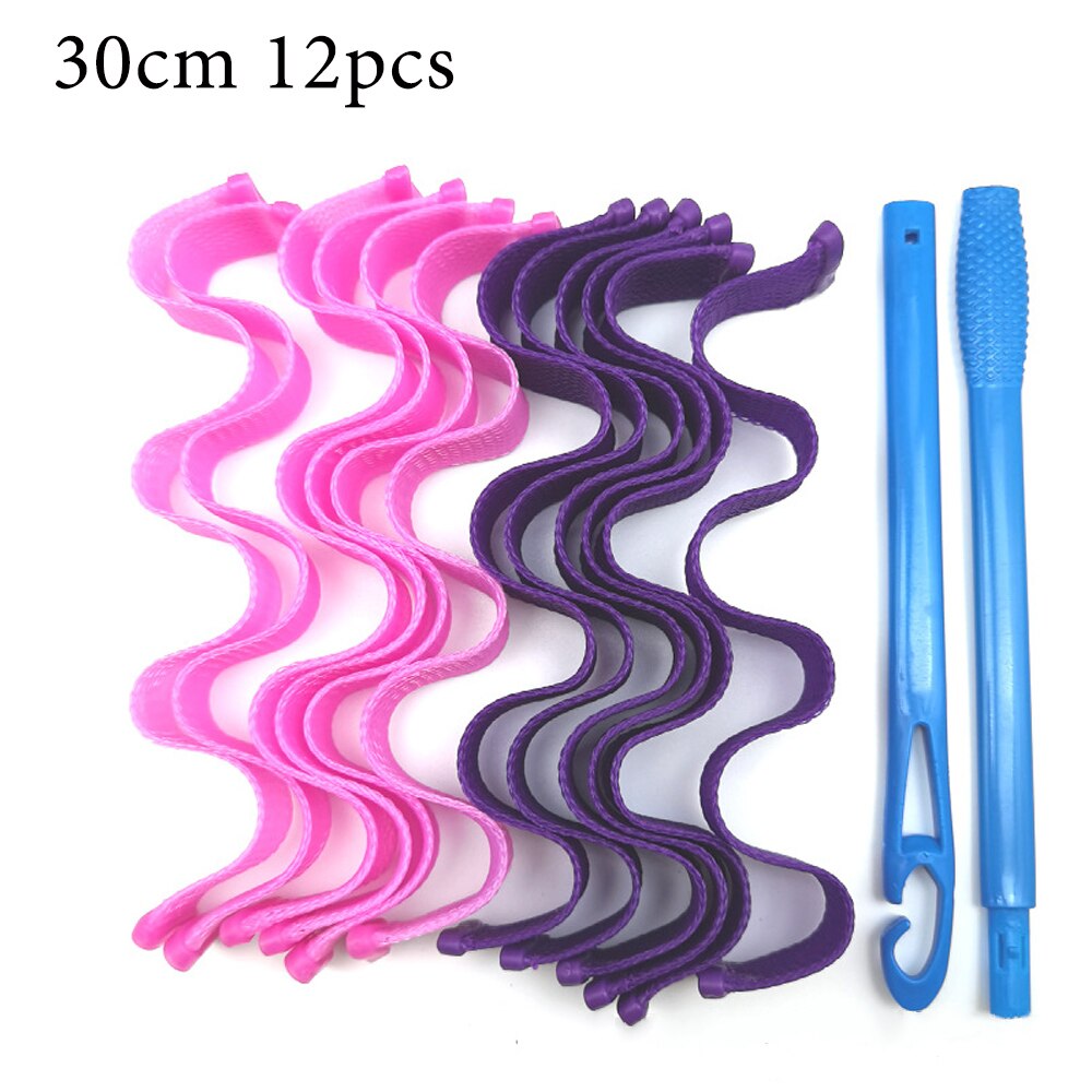 12PCS Hair Roller Magic Curler Loop DIY Portable Hairstyle Rollers Sticks Wave Formers Heatless Hair Curler Curling Hair Tools: Pink and Purple