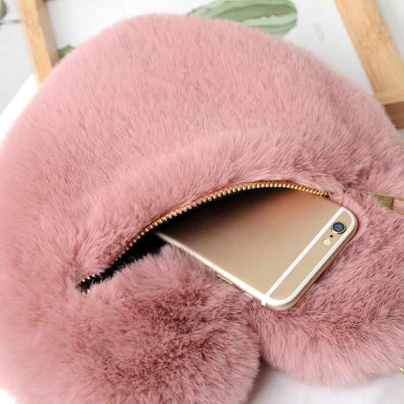 Super Cute Heart Hairy Mini Shoulder Bags Furry Plush Messenger Bags Small Purse Cross Body Handbag for Women Girls