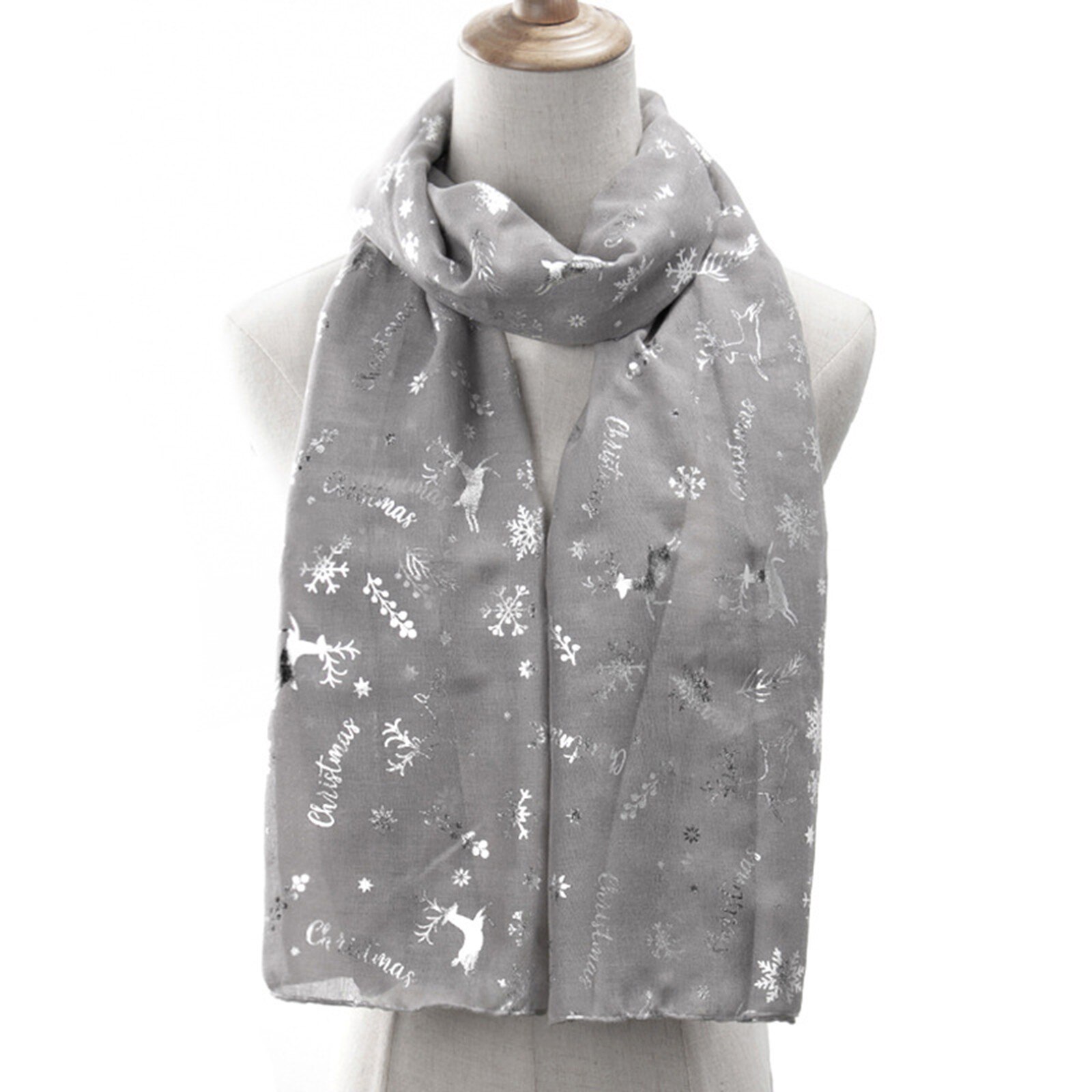 Weihnachten Schals für Frauen Elch Druck Winter Chiffon Schals Warme Winter Schneeflocke Drucken wickelt Schals 180x70cm: grau