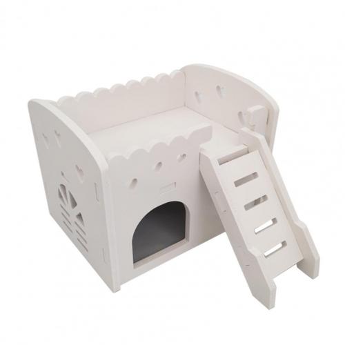 Hamster Villa with Ladder Stable Structure Chinchilla Hut Hamster Golden Bear Rat Villa Balcony: White