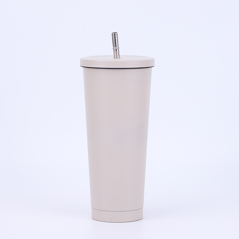 Vacuum Insulated Mug Stainless Steel Thermos Cup Car Coffee Milk Tea Drinking Cup With Straw: WHITE