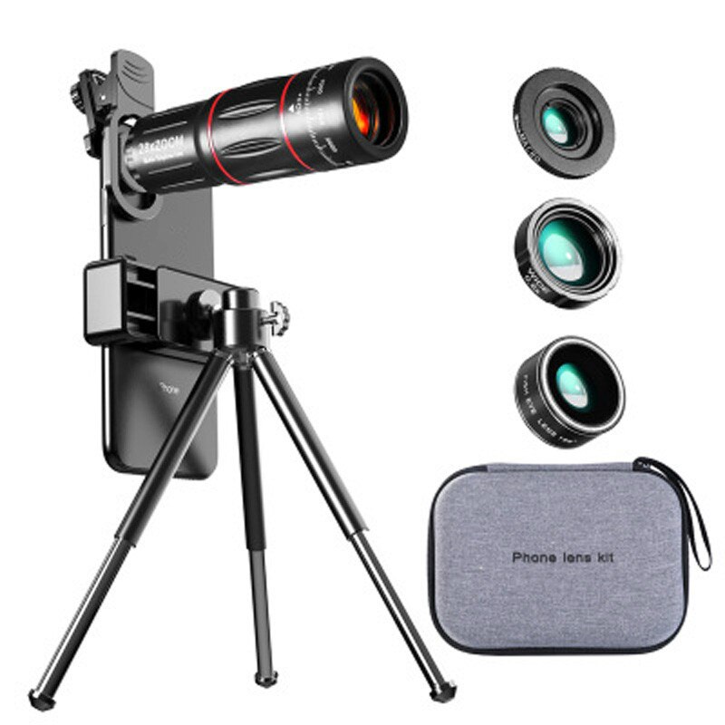 28 Times Telephoto Mobile Phone Lens HD Camera Mobile Phone External Camera Suitable for Apple Samsung and Other Mobile Phones: Black suit