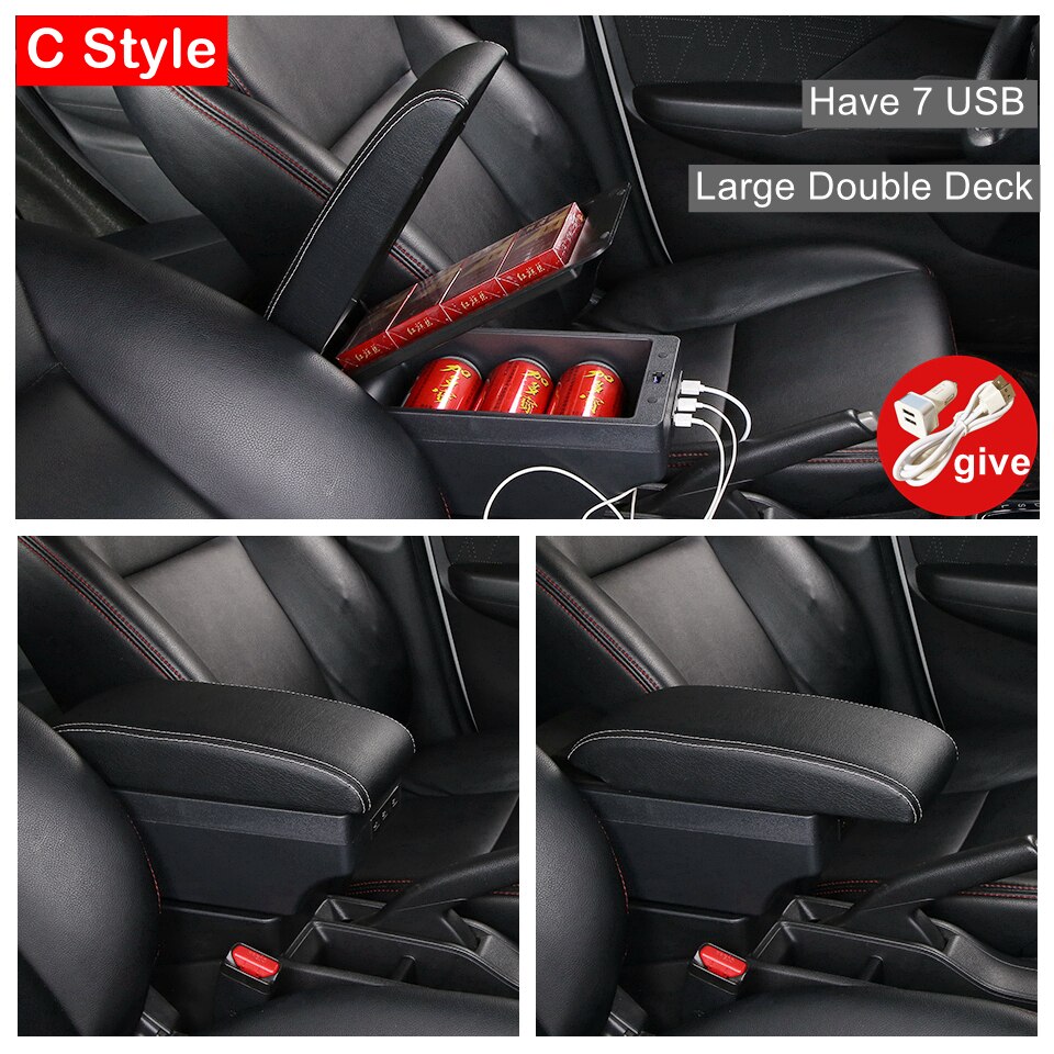 For Toyota Avanza Armrest Box Center Console Modification Accessories Double Raised Cup Holder Ashtray Large Space USB Interface: C White Line 7 USB