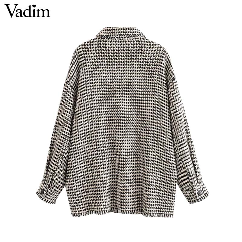 Vadim women plaid oversized tweed jacket tassels pockets loose style long sleeve coats female outwear warm causal tops CA607