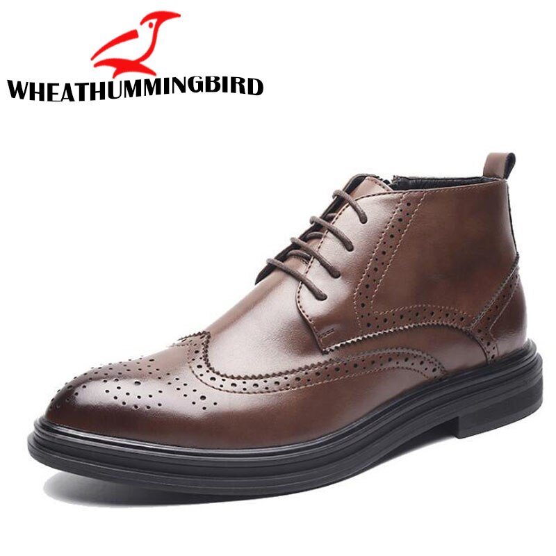 Mænd retro udskåret oxford business formelle sko chelsea ankelstøvler fodtøj sko mænd sko korte støvler lk -32