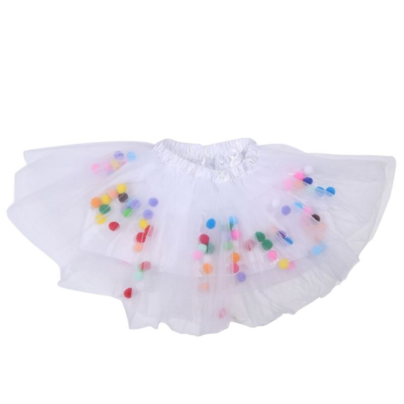 Kids Meisjes Ballet Gelaagde Fluffy Tulle Tutu Rok Met Regenboog Pom Pom Bladerdeeg Bal Meisje Tutu Rok Kids Kleding Prinses kleding: WHITE