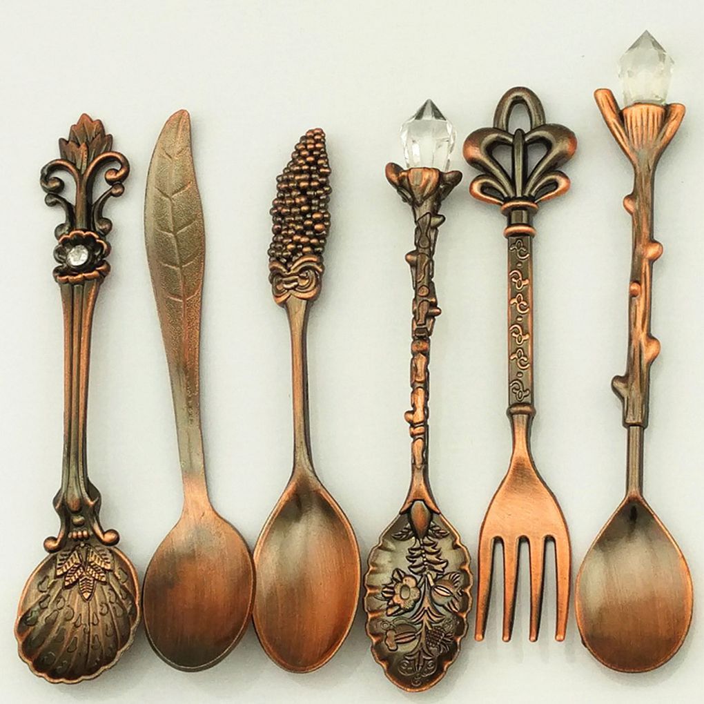 Cucharas pequeñas de café y té, cuchara ecológica tallada en bronce, 6 piezas,: 3